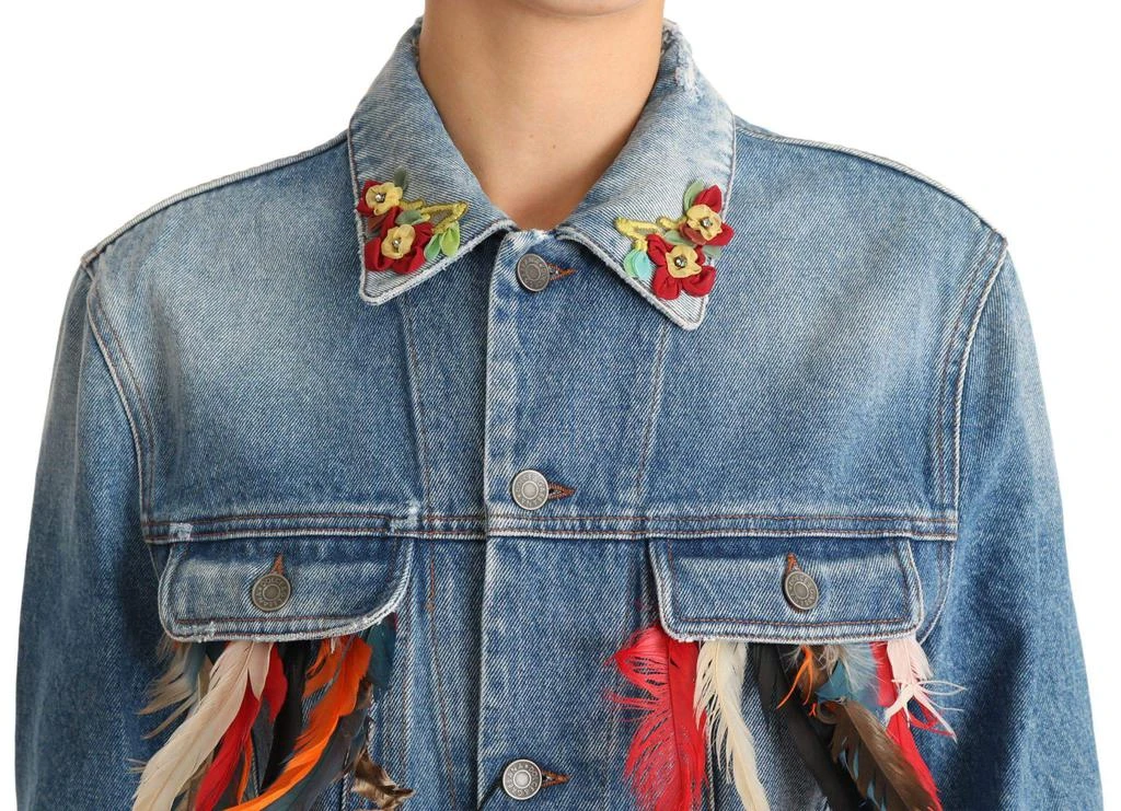 商品Dolce & Gabbana|Dolce & Gabbana  DENIM Blue Jeans Feather Floral Jacket,价格¥5249,第4张图片详细描述