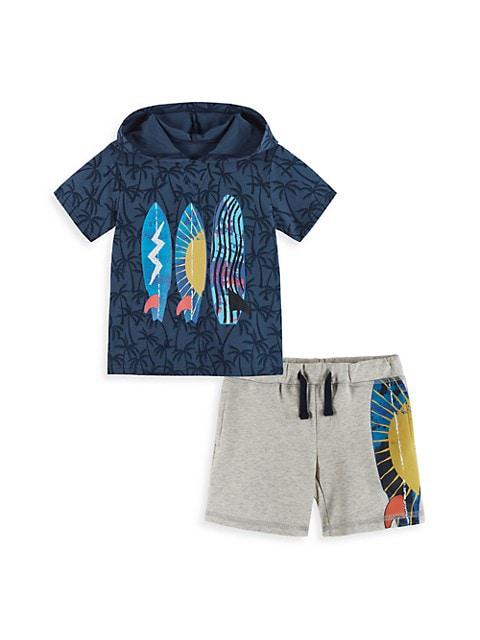 Baby Boy's Palms Surfboard Hooded T-Shirt Set & Shorts Set商品第1张图片规格展示