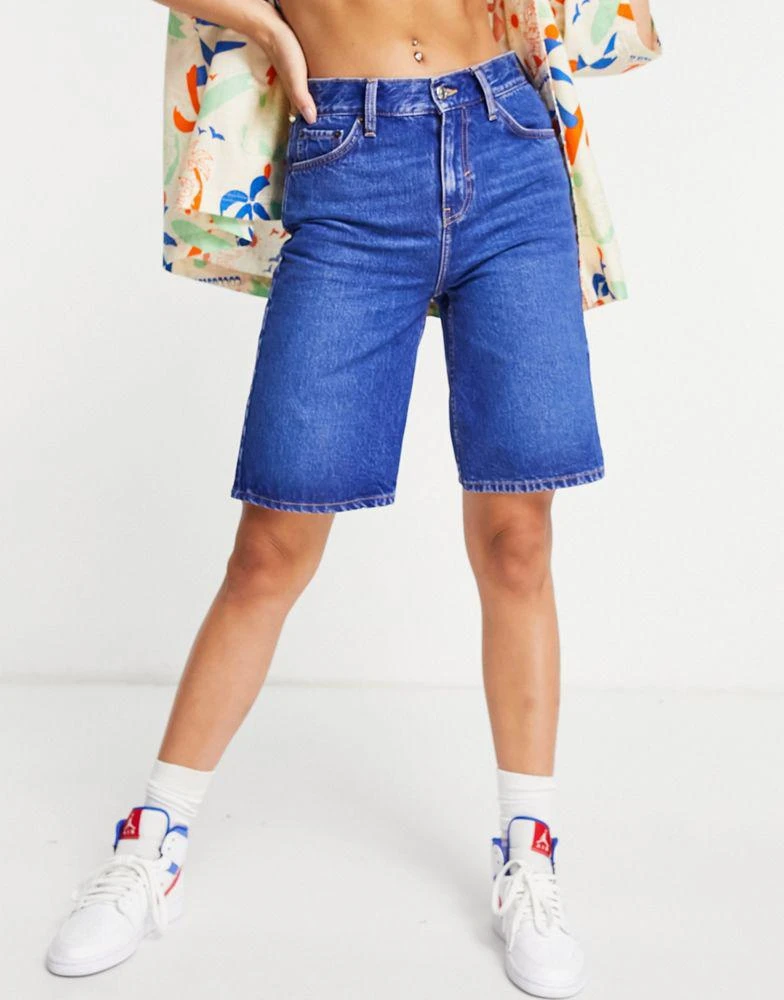 商品Topshop|Topshop Co ord longline Editor denim short in bright blue,价格¥120,第4张图片详细描述