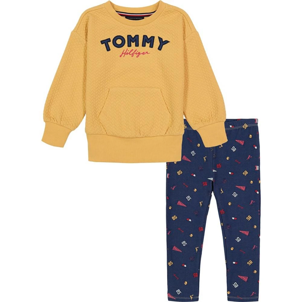 商品Tommy Hilfiger|Little Girls Quilted Logo Crew-Neck Tunic and Printed Jeggings Set, 2 Piece,价格¥145,第1张图片