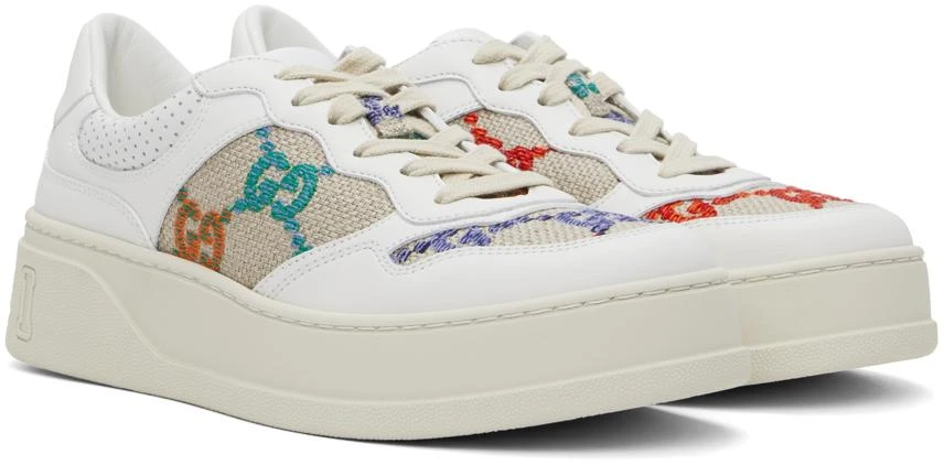 商品Gucci|White & Beige GG Sneakers,价格¥6780,第4张图片详细描述