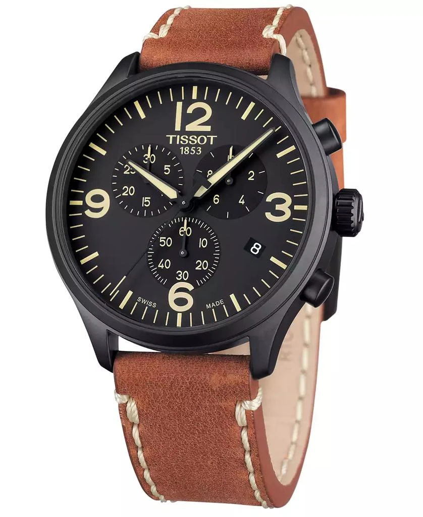 商品Tissot|Men's Swiss Chrono XL Brown Leather Strap Watch 45mm,价格¥2956,第2张图片详细描述