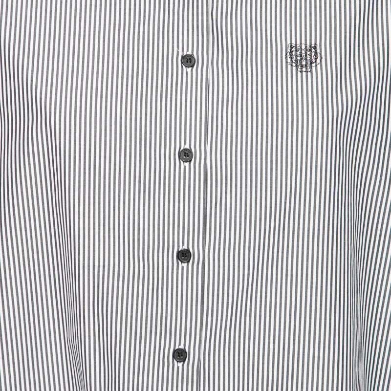 Kenzo Grey Striped Cotton Hem Tie Detail Button Front Shirt XL商品第3张图片规格展示