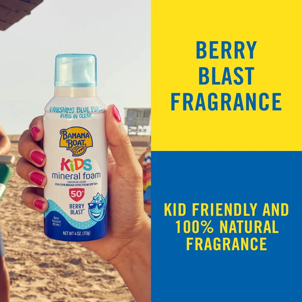 商品Banana Boat|Banana Boat Kids Vanishing Color, Amazing Apple and Berry Blast Reef Friendly Broad Spectrum Mineral Sunscreen Foam Twin Pack, SPF 50, 4oz. Each,价格¥133,第5张图片详细描述