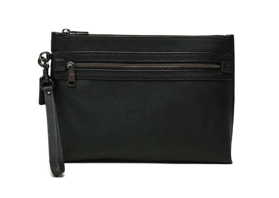 商品Coach|Men's Black Pebbled Leather Academy Pouch,价格¥1390,第1张图片