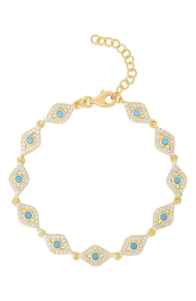 商品Sphera Milano|14K Gold Vermeil Pave CZ Evil Eye Station Bracelet,价格¥517,第1张图片