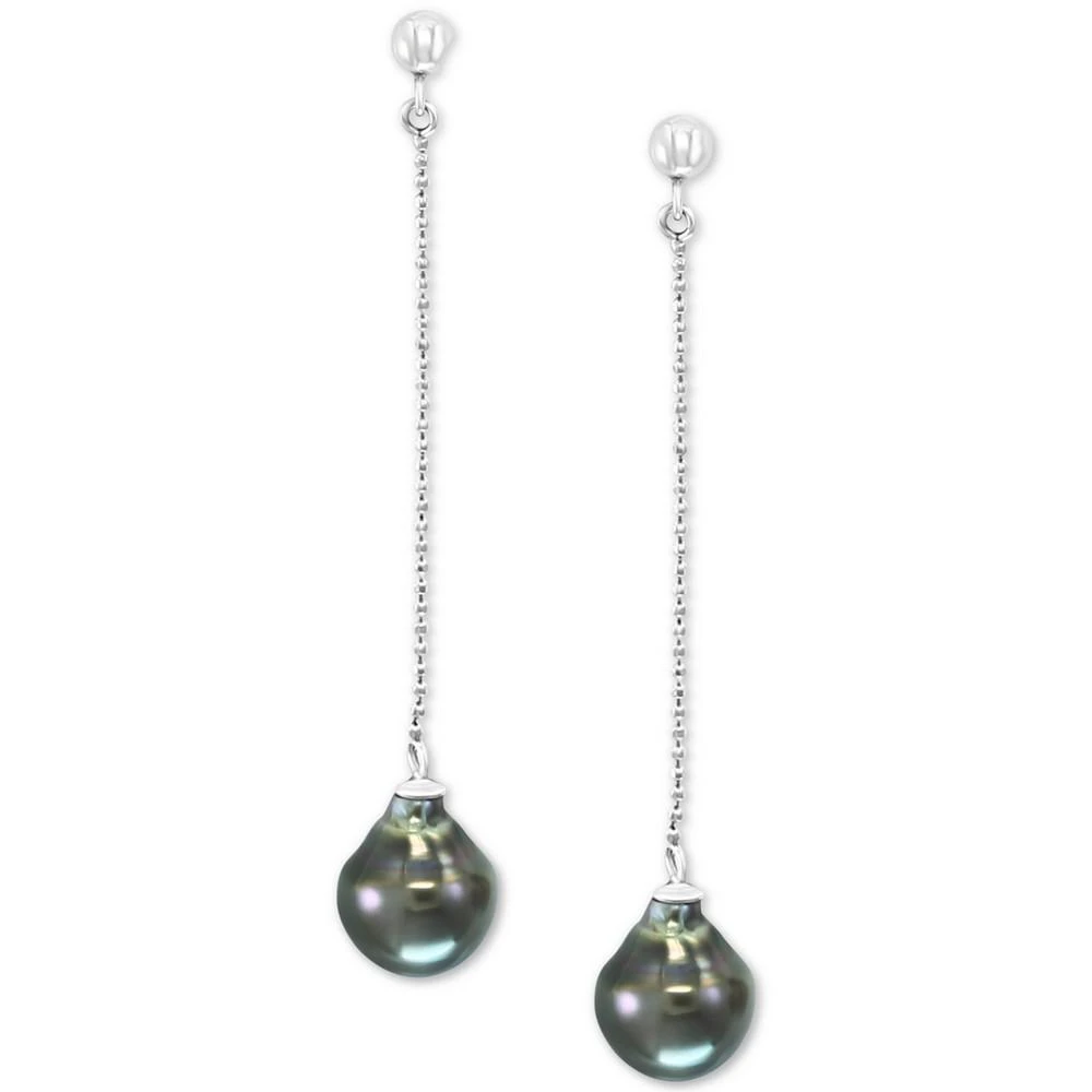 商品Effy|EFFY® Cultured Tahitian Pearl (9mm) Chain Drop Earrings in Sterling Silver,价格¥967,第3张图片详细描述