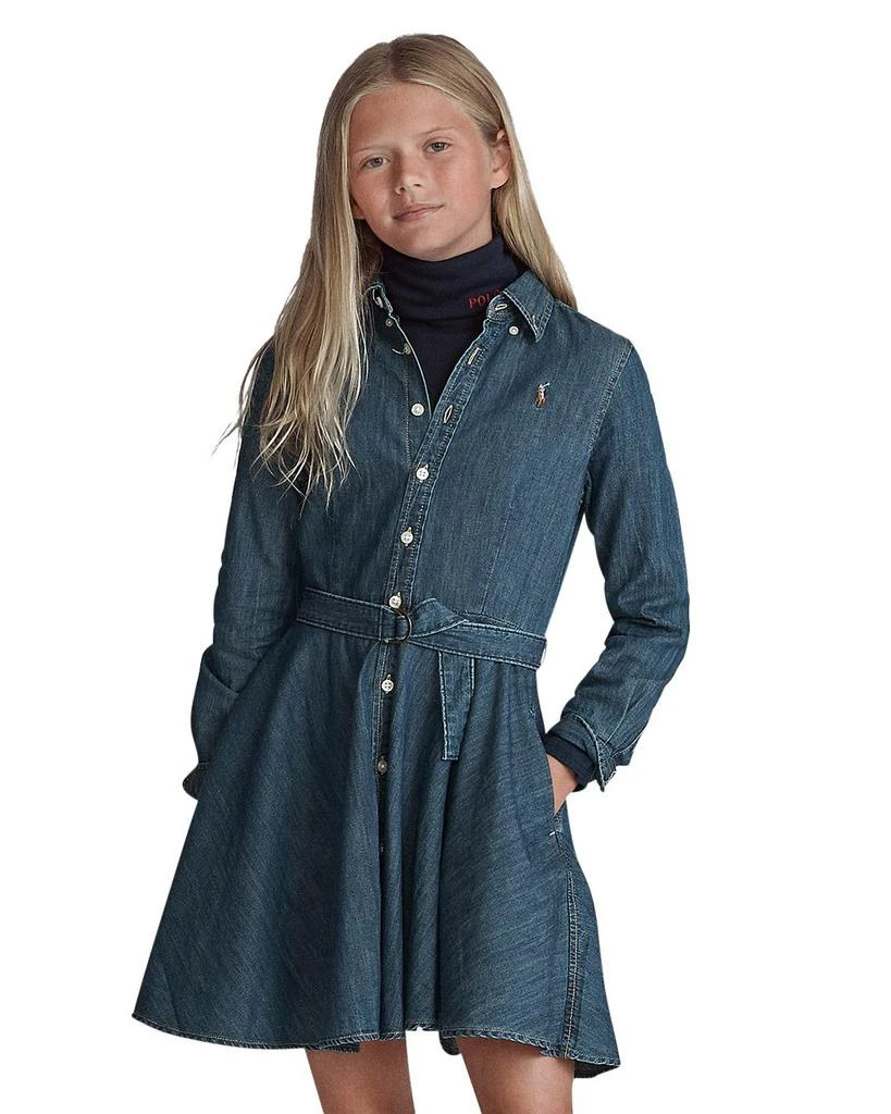 商品Ralph Lauren|Girls' Denim Shirt Dress with Belt - Little Kid, Big Kid,价格¥534,第1张图片