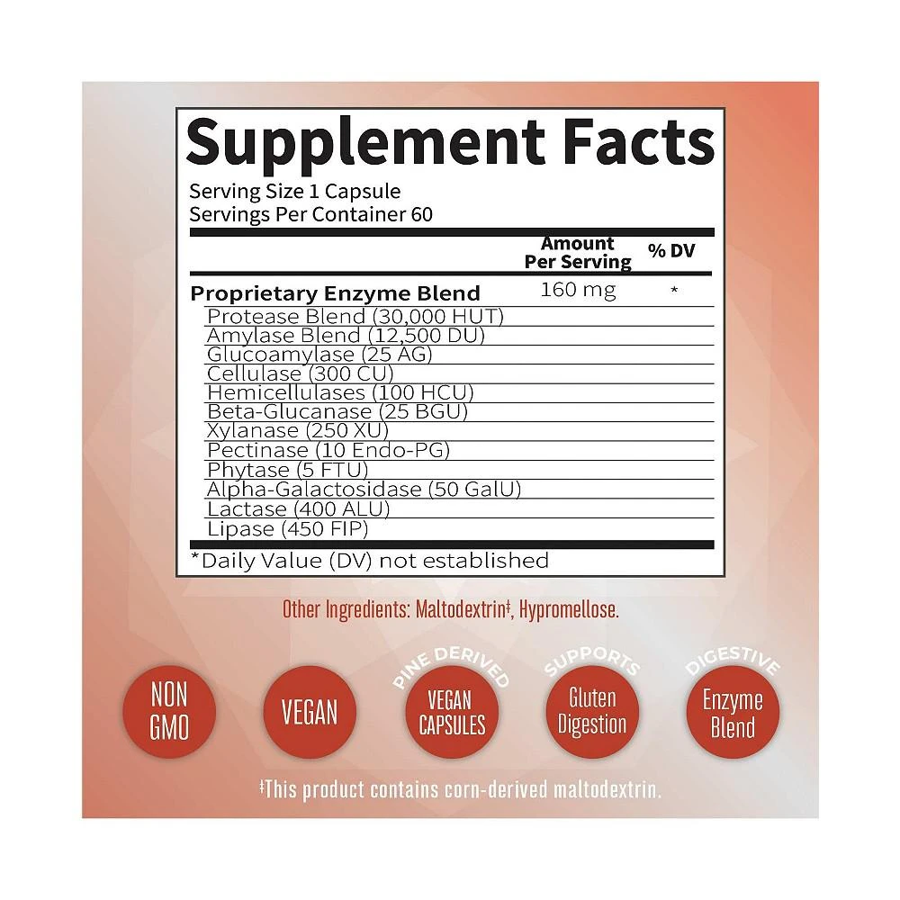 商品MaryRuth Organics|Gluten Enzymes Capsules, Unflavored, 60ct,价格¥149,第2张图片详细描述