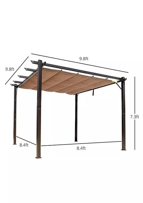 商品belk|10 X 10 Outdoor Pergola Aluminum Gazebo W  Retractable Canopy For Patio Backyard Party Brown,价格¥2973,第4张图片详细描述