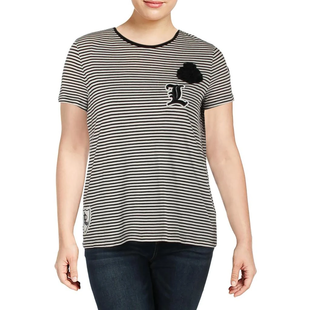 商品Ralph Lauren|Lauren Ralph Lauren Womens Shannen Striped Patch T-Shirt,价格¥221,第1张图片