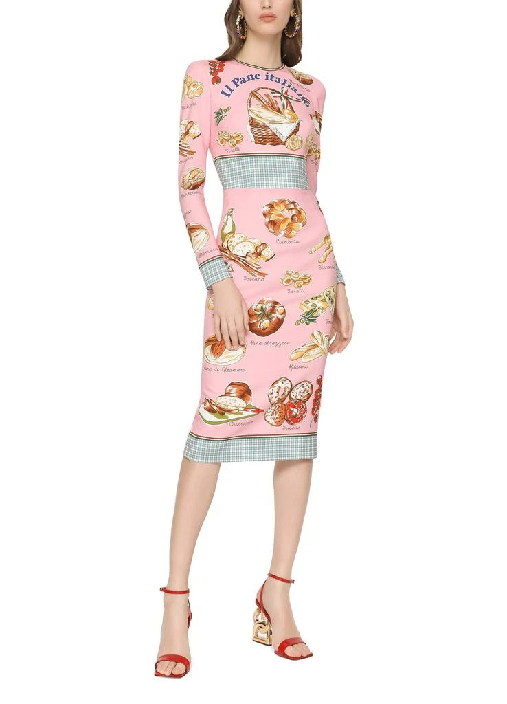 商品Dolce & Gabbana|珠串印花查米尤斯绸缎及膝连衣裙,价格¥11166,第2张图片详细描述