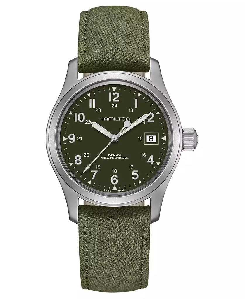商品Hamilton|Unisex Swiss Mechanical Khaki Field Green Canvas Strap Watch 38mm,价格¥4514,第1张图片