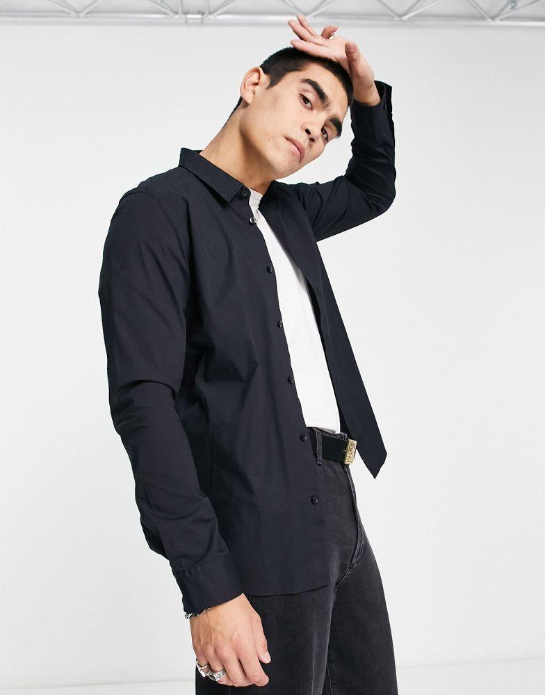 HUGO Emero relaxed fit long sleeve shirt in black with back print商品第2张图片规格展示