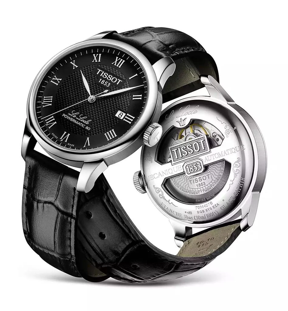 商品Tissot|Men's Swiss Automatic T-Classic Le Locle Powermatic 80 Black Leather Strap Watch 39.3mm,价格¥4741,第2张图片详细描述