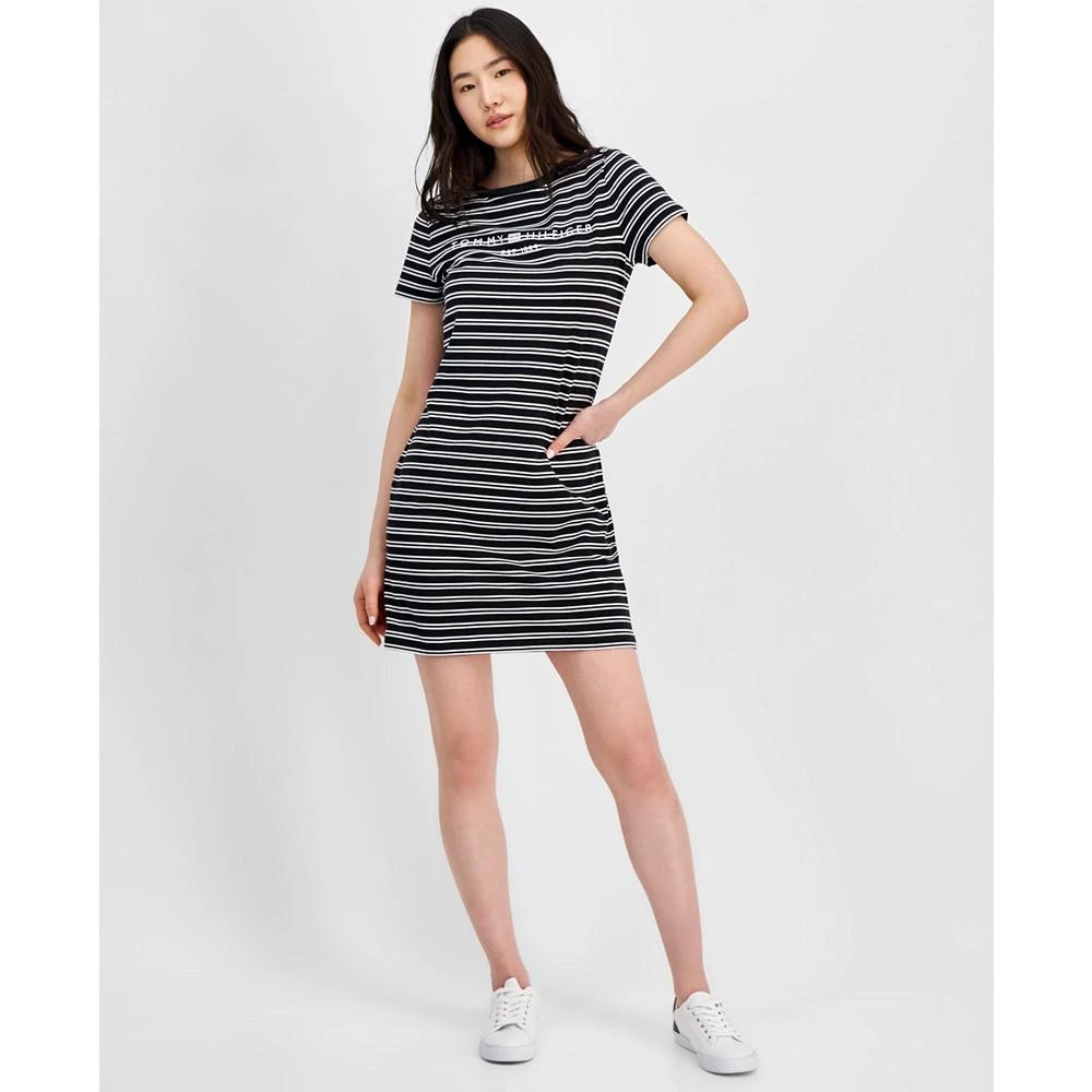 商品Tommy Hilfiger|Women's Striped Logo Short-Sleeve T-Shirt Dress,价格¥268,第1张图片