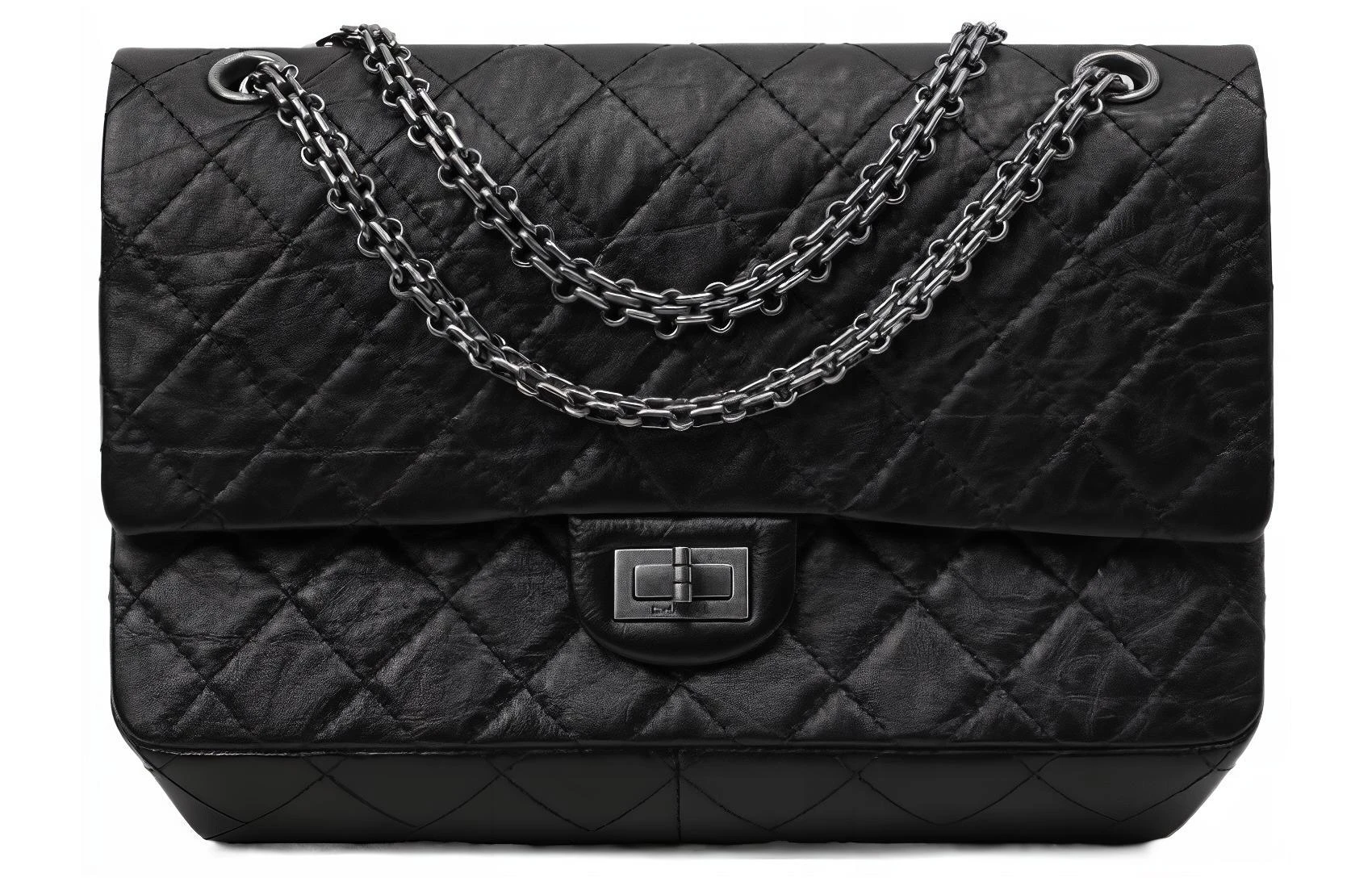 商品[国内直发] Chanel|香奈儿 2.55 复古做旧五金 小牛皮 单肩包 大号 女款 黑色/银色,价格¥71203,第3张图片详细描述