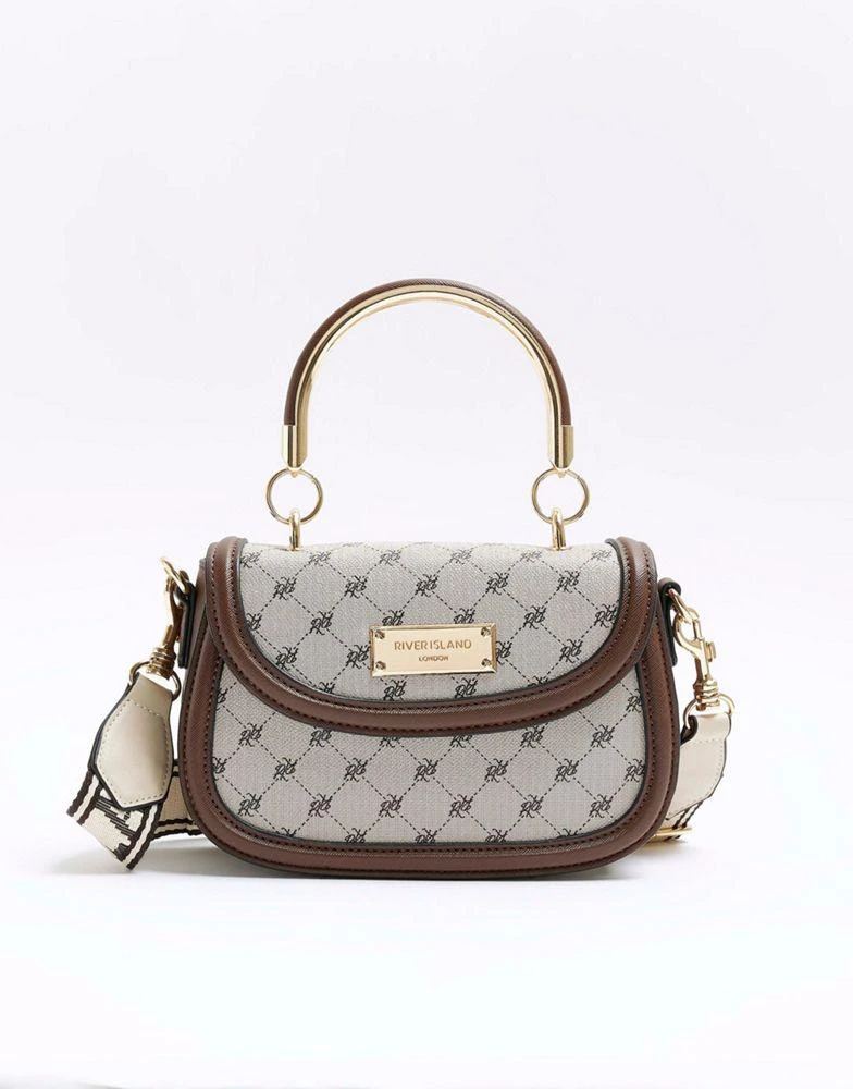 商品River Island|River Island Ri monogram mini cross body bag in brown,价格¥341,第1张图片