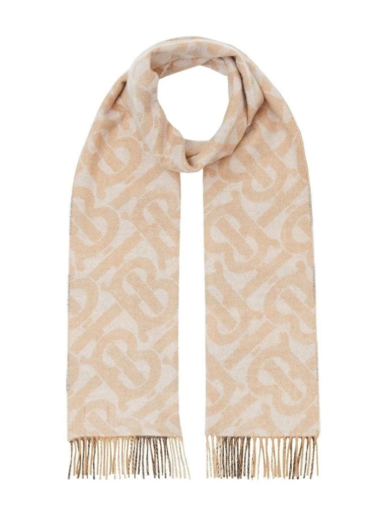 商品Burberry|Alabaster Check And Monogram Reversible Cashmere Fringed Scarf,价格¥3713,第1张图片