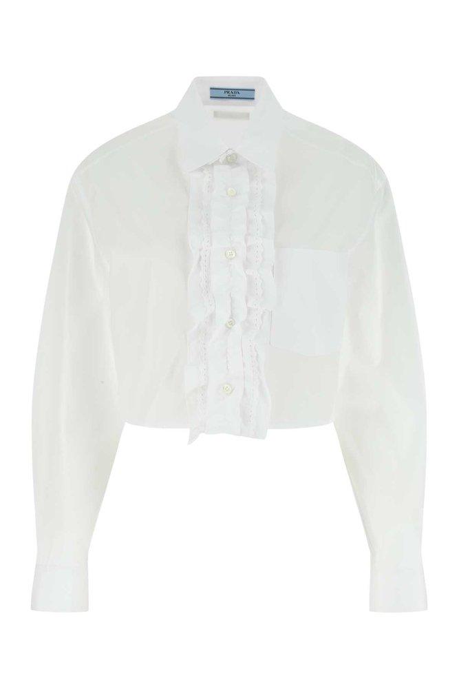 Prada Ruffled Long Sleeved Cropped Shirt商品第1张图片规格展示