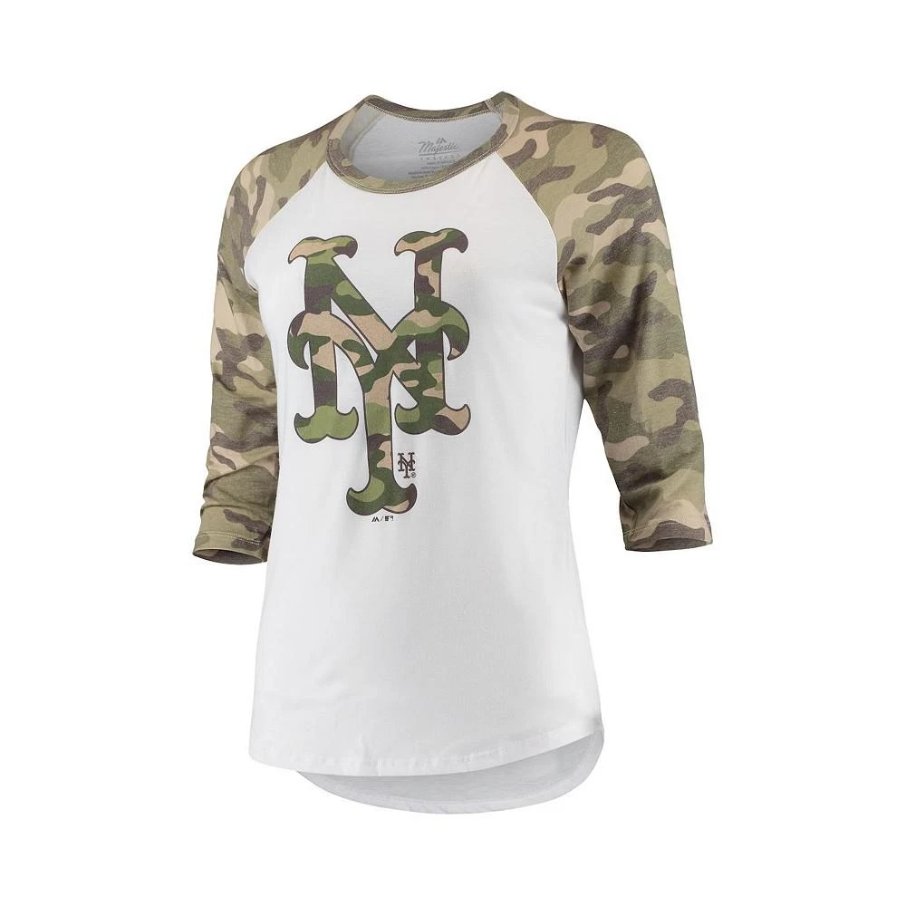 商品Majestic|Women's Threads White, Camo New York Mets Raglan 3/4-Sleeve T-shirt,价格¥246,第2张图片详细描述