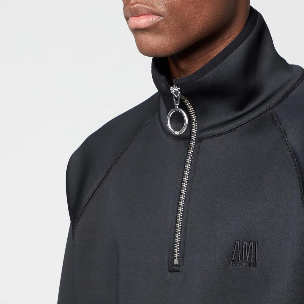 AMI Men's Paris Embroidered Half-Zip Sweatshirt - Black商品第4张图片规格展示