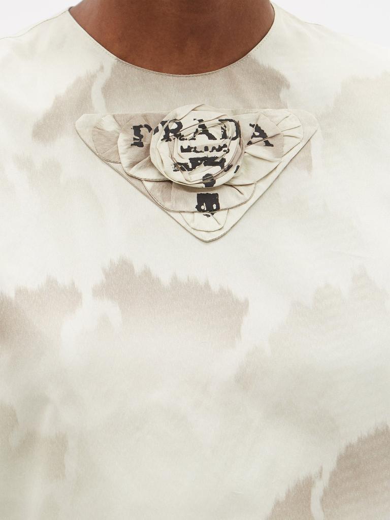 Triangle logo-patch cloud-print silk-taffeta top商品第3张图片规格展示