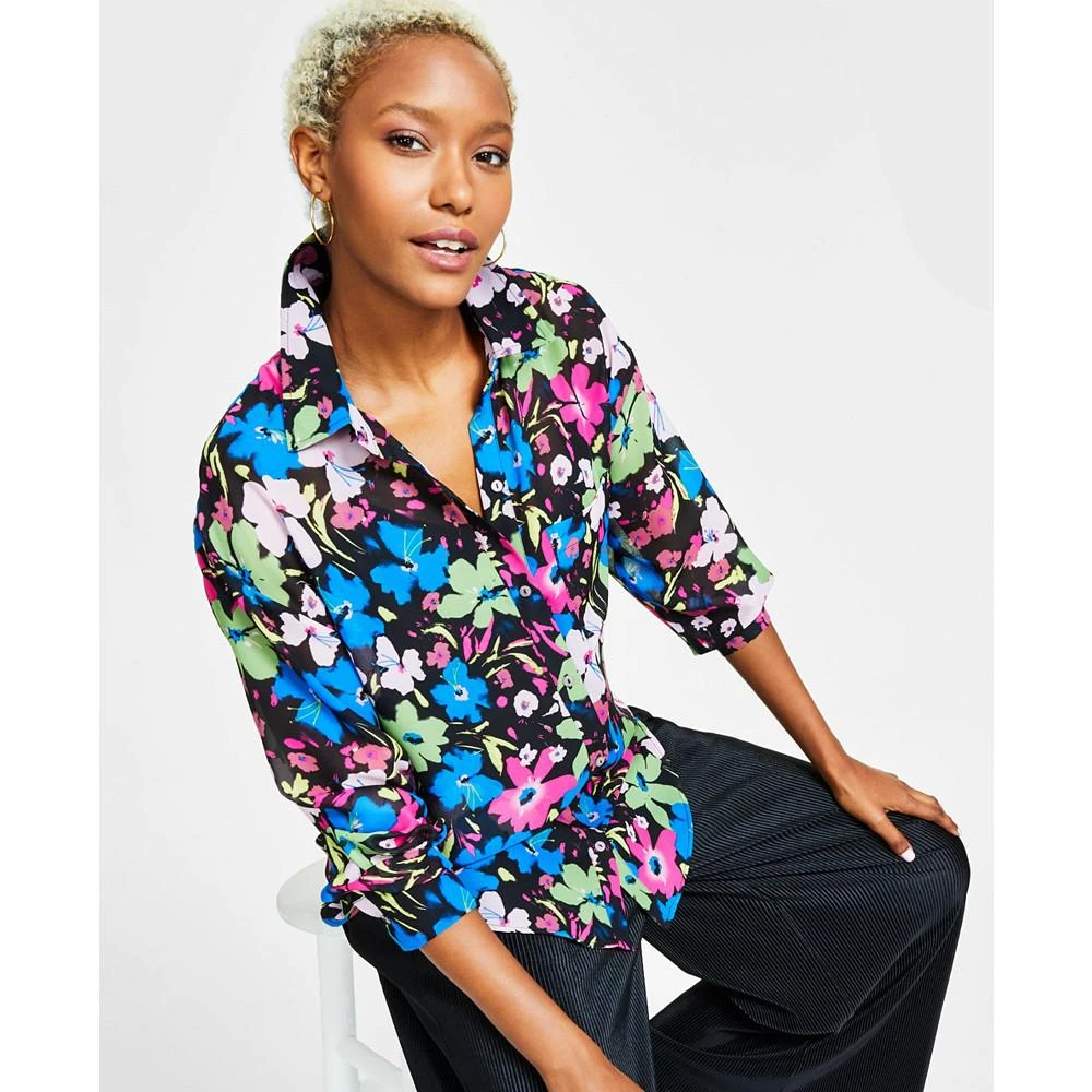 商品Bar III|Women's Printed Chiffon Button-Up Blouse, Created for Macy's,价格¥111,第1张图片