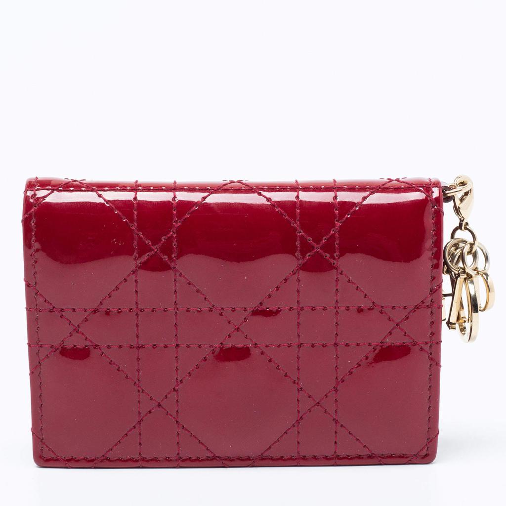 Dior Maroon Cannage Patent Leather Lady Dior Card Holder商品第6张图片规格展示