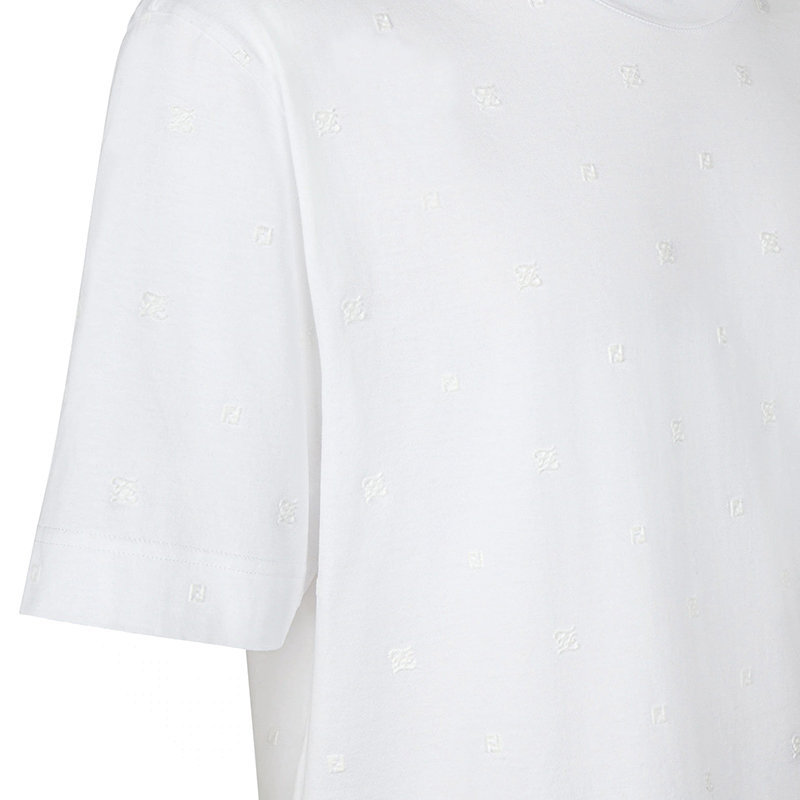 商品Fendi|【预售3-7天】FENDI/芬迪 22年早春新款 男士白色纯棉植绒微型老花图案短袖T恤FY0936AITZF0QA0,价格¥43340,第7张图片详细描述