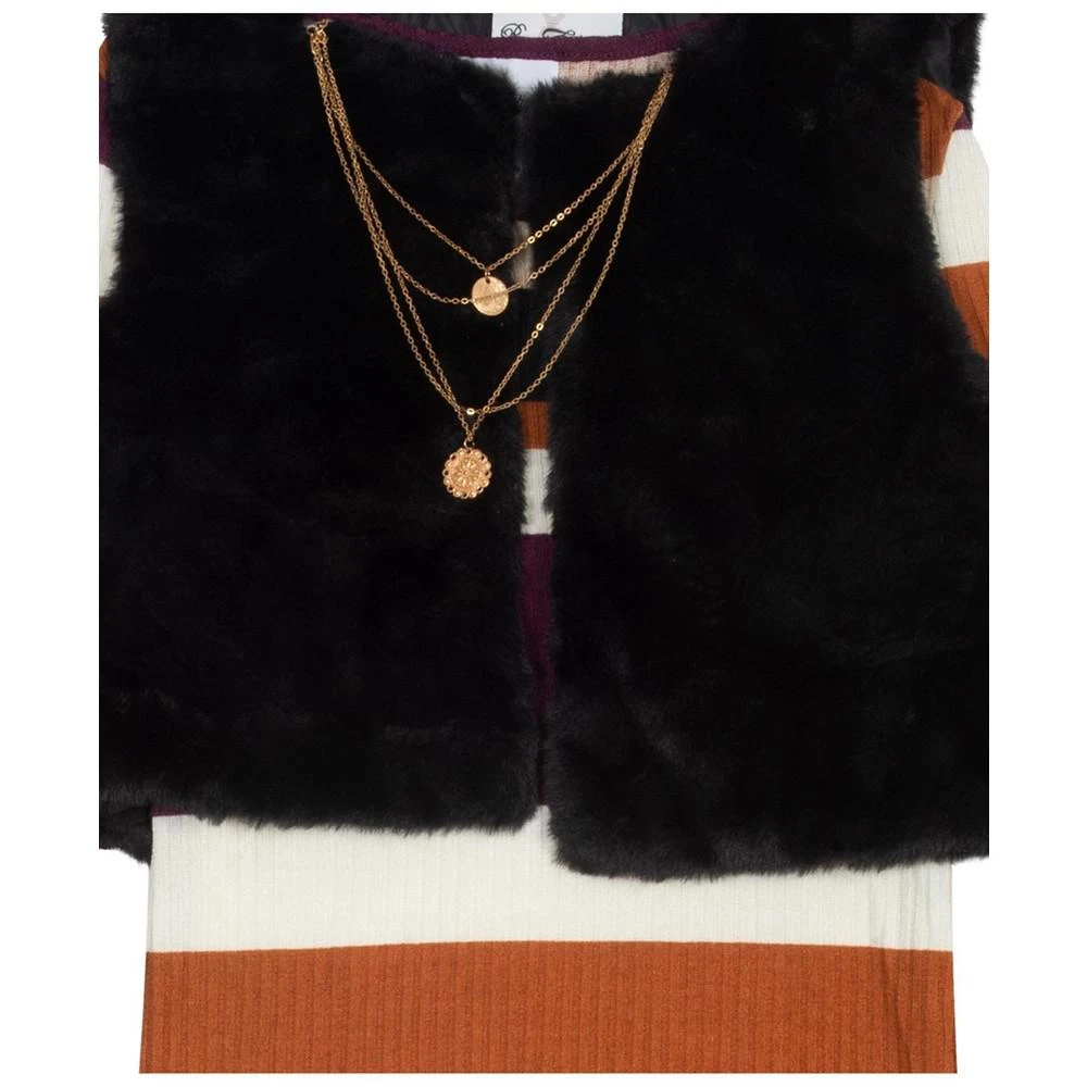 商品Rare Editions|Big Girls Rib Knit Dress with Faux Fur Vest, 2 Piece Set,价格¥302,第4张图片详细描述