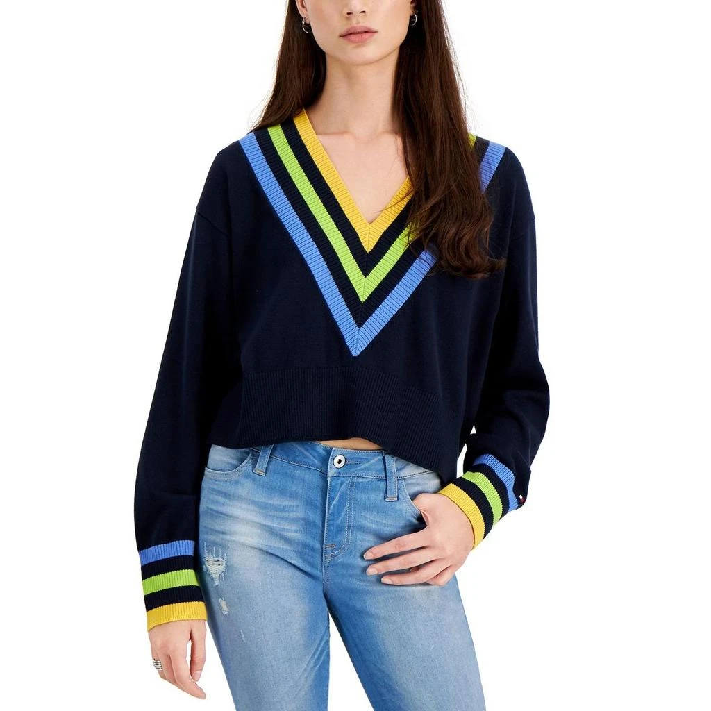 商品Tommy Hilfiger|Tommy Hilfiger Womens V Neck Cropped Crop Sweater,价格¥89,第2张图片详细描述