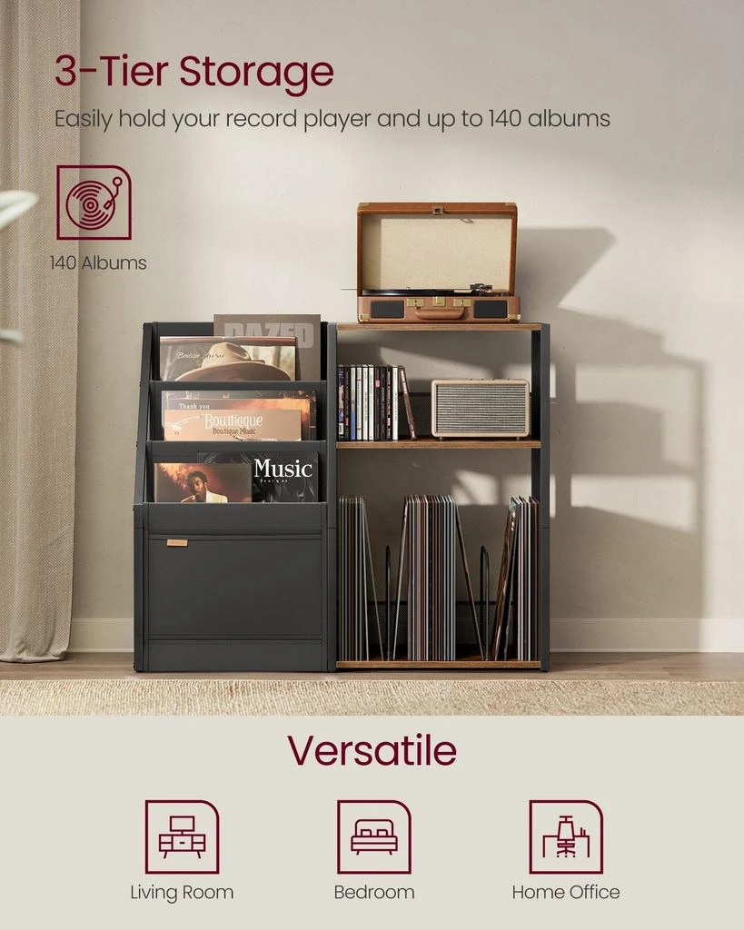 商品Hivvago|3-Tier Record Player Stand for 140 Albums,价格¥1041,第3张图片详细描述