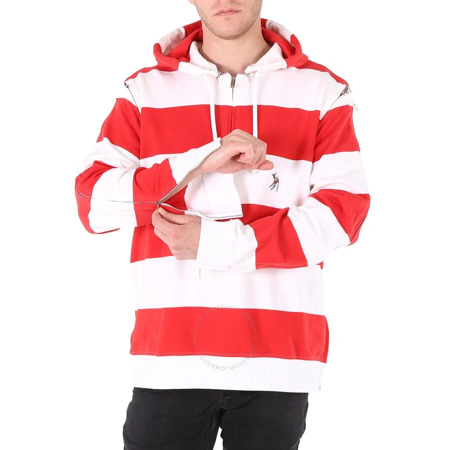 商品Burberry|Men's Red Zip Detail Striped Cotton Hoodie,价格¥1736,第1张图片