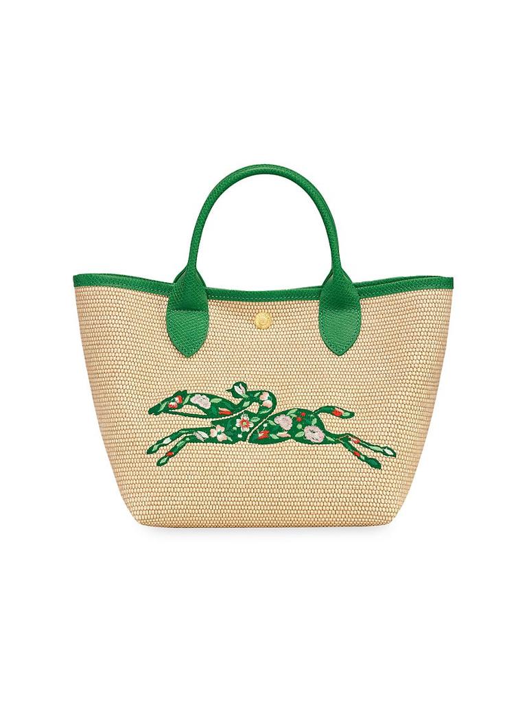 Longchamp | Embroidered Straw-Effect Canvas Tote 766.91元 商品图片