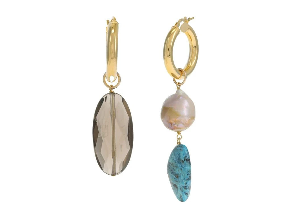 商品Chan Luu|Turquoise, Pink Baroque Pearl, Smokey Quartz Hoop Earrings,价格¥695,第1张图片