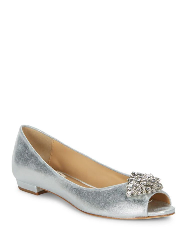 商品Badgley Mischka|Taft Open-Toe Leather Flats,价格¥434,第1张图片