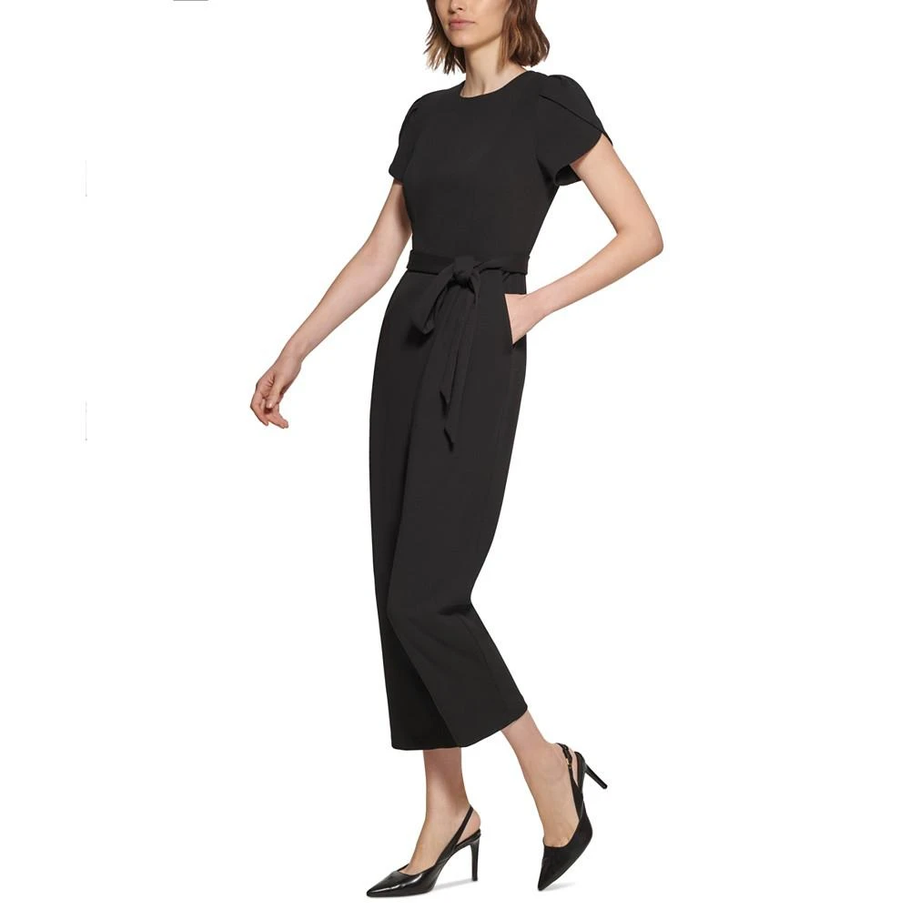 商品Calvin Klein|Petite Puff-Sleeve Belted Jumpsuit,价格¥709,第3张图片详细描述