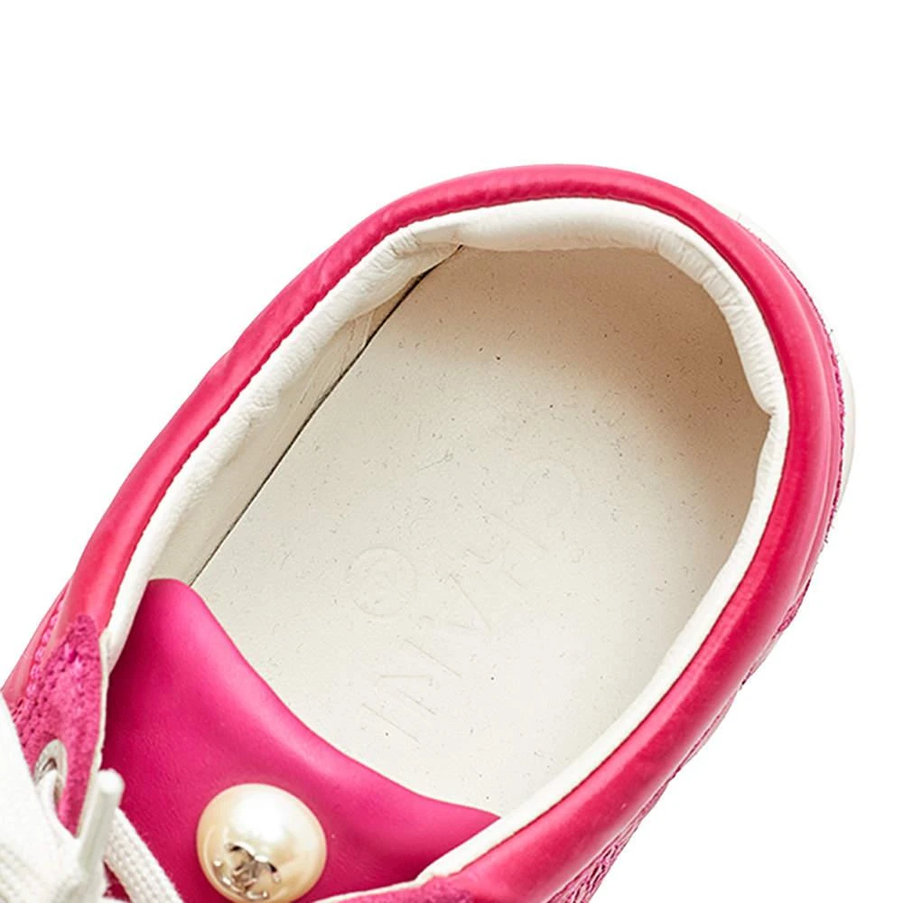 Chanel Pink Leather, Suede And Nylon CC Pearl Low Top Sneakers Size 35.5 商品