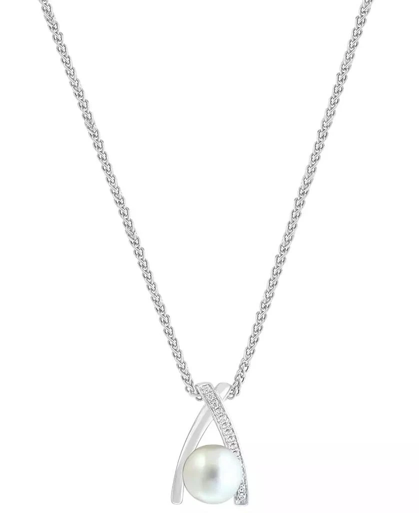 商品Effy|EFFY® Cultured Freshwater Pearl (8mm) & Diamond (1/20 ct. t.w.) Crisscross 18" Pendant Necklace in Sterling Silver,价格¥3951,第3张图片详细描述