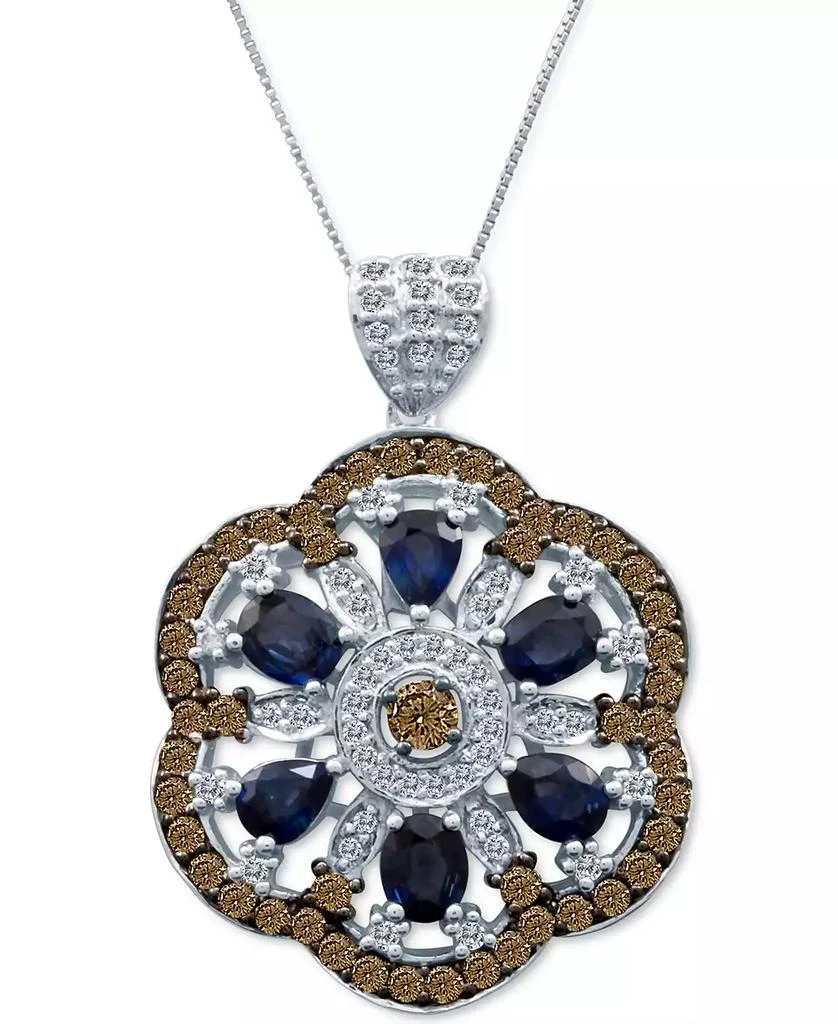 商品Le Vian|Chocolatier® Blueberry Sapphire (2-1/5 ct. t.w.) & Diamond (1-5/8 ct. t.w.) Openwork Flower 18" Pendant Necklace in 14k White Gold,价格¥47429,第1张图片