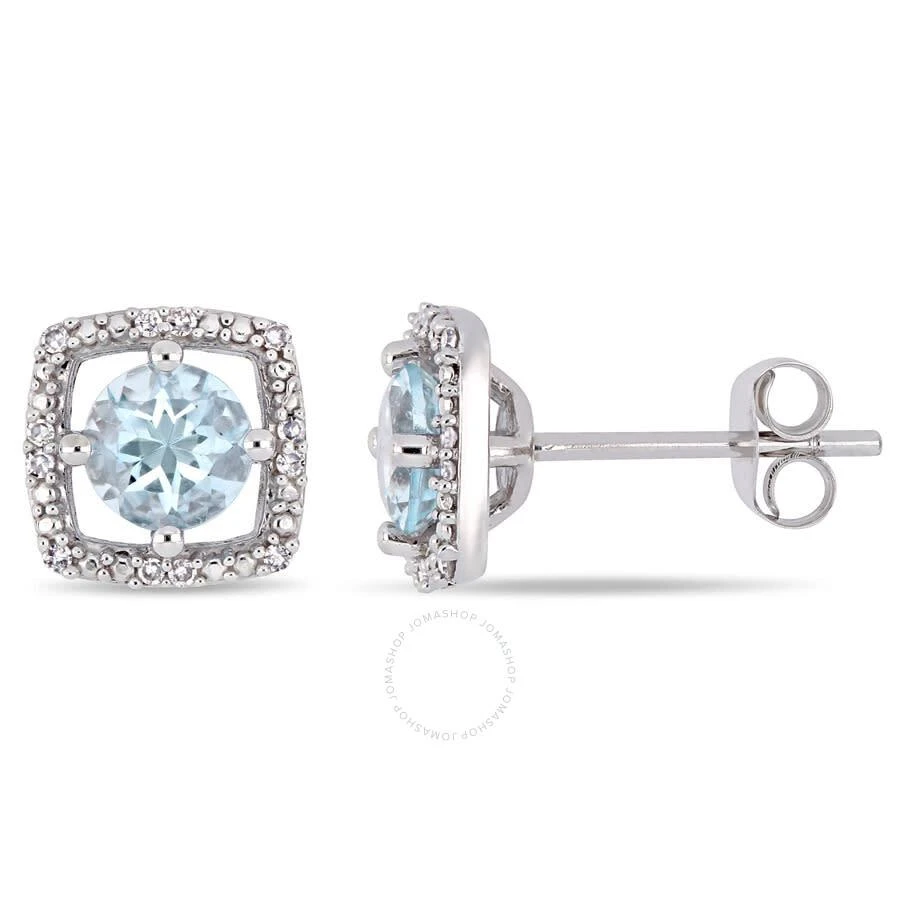 商品Amour|4/5 CT TGW Aquamarine and Diamond Square Halo Stud Earrings In 10K White Gold,价格¥1674,第1张图片