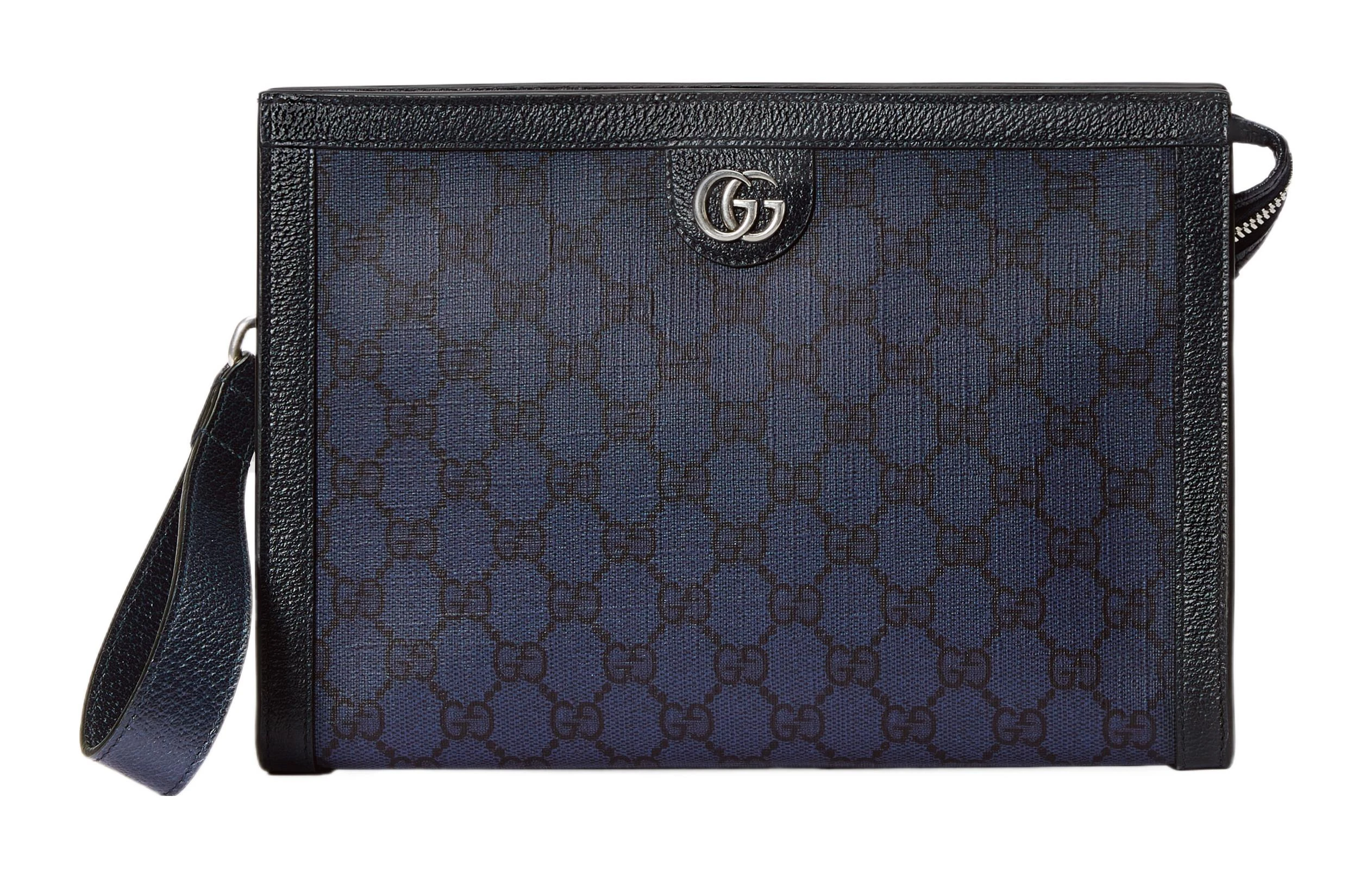 商品[国内直发] Gucci|古驰 Ophidia 钯色五金配件老花Logo双G 帆布拼皮革 帆布包手拿包 常规 男款 蓝色/深蓝色,价格¥8108,第1张图片