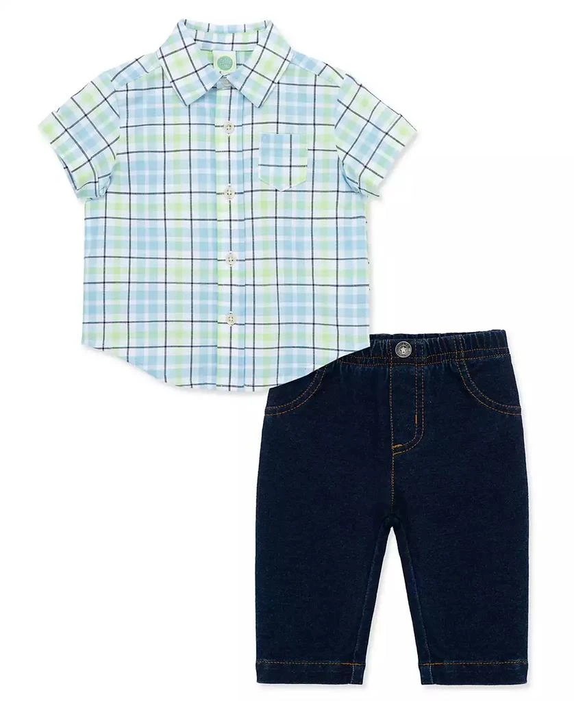 商品Little Me|Baby Boys Plaid Button Front Shirt and Pants Set,价格¥135,第1张图片