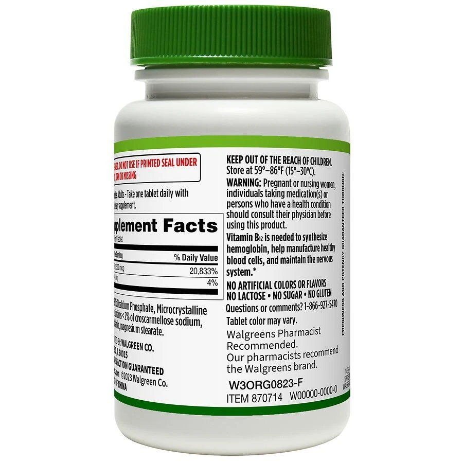 商品Walgreens|B12 500mcg Tablets (100 days),价格¥74,第2张图片详细描述