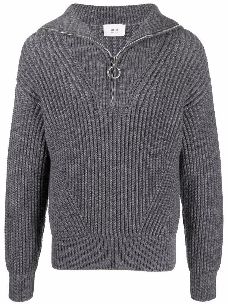 商品AMI|Zipped collar ribbed jumper,价格¥2082,第1张图片