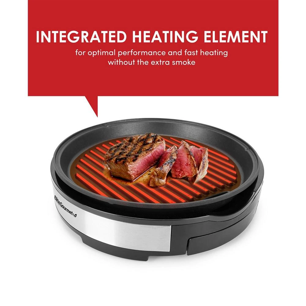 商品Elite Gourmet|12" Smokeless Indoor Electric BBQ Nonstick Grill with Glass Lid,价格¥397,第3张图片详细描述