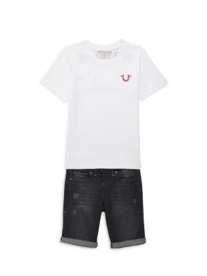 商品True Religion|Little Boy's 2-Piece Logo Tee & Denim Shorts Set,价格¥215,第1张图片