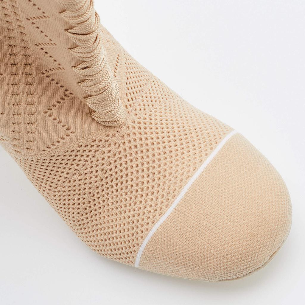 Fendi Beige Knit Fabric Rockoko Runway Openwork Ankle Boots Size 38商品第7张图片规格展示