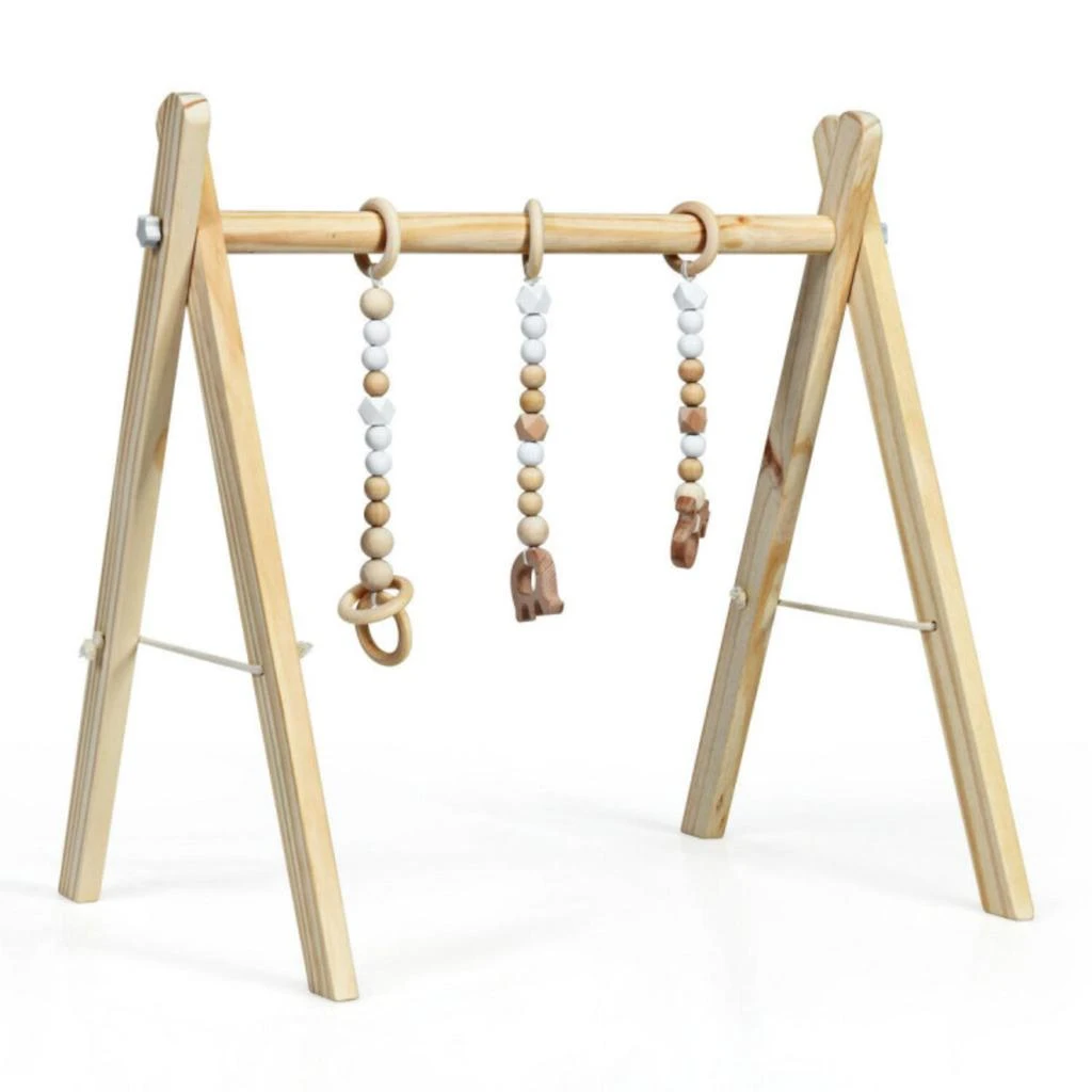 商品Hivvago|Portable 3 Wooden Newborn Baby Exercise Activity Gym Teething Toys Hanging Bar-Blue,价格¥329,第3张图片详细描述